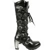 New Rock TR004-S1 Ladies Black Leather Buckle Lace Knee High Heeled Goth Punk Fashion Zip Boot 41