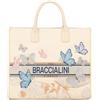 Braccialini Jacquard Borsa a mano in tessuto ricamato con doppi manici e tracolla regolabile e removibile, perfetta per una doppia portabilità. Protagoniste di questa stagione sono le farfalle,