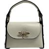 Modarno mini borsa in Vera pelle dollaro con chiusura a moschettone a forma di ape, borchie laterali, catena metallica rimovibile, manico in pelle (Beige)