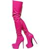 Frankie Hsu Punk Piattaforma Stiletto Stivali Sopra Il Ginocchio, Giallo Vernice Coscia Alta Stile, Grandi Dimensioni Moda Goth Moderno Tacco Lungo Alto Scarpe Per Le Donne Uomini, Rosa, 43 EU