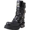 New Rock Stivale Metallic M.373-S1 per unisex in pelle nera, piattaforma 4 cm, tacco 6 cm, stile punk gotico con sistema di chiusura combinato TAGLIA 46