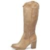 IF Stivali Donna Camperos Trafomati al Ginocchio, Stivali Texani Estivi Effetto Pelle con Tacco Largo, Punta Tonda, Gambale Laser Cut, Stivali Western Cowboy Casual G627 beige N.41