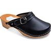 Futuro Fashion® - Zoccoli in Pelle con Suola in Legno Naturale - Unisex - Tinta Unita - Misure dal 36 al 42 - Nero - 42 EU