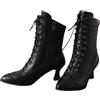 Glamidea Stivaletti Inverno Donna Stivali Vittoriani in Pelle con Cerniera Laterale & Lacci Stile Vintage Classico Monocromático Punta Fine Tacco Basso per Matrimonio & Festa