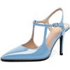 EDEFS Scarpe col Tacco Eleganti Donna in Pelle Verniciata Tacco 9 cm con Punta a Riga Cavigliera e Decorazioni a Perline per Ufficio Matrimonio e Feste