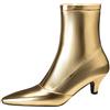 Lizoleor Stylish Tacco Gattino Appuntito Donna Stivaletti Comodo Tacco Medio con Cerniera Eleganti Shiny Festa Concise Lavoro Polacchine Oro Numero 37 EU/38Cn