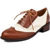 Galindopia Unisex Oxford Scarpe Donna Two Tone Perforated Wingtip Brogue retrò Low Heel Cordoncino Saddle Scarpe Spectator Crown Suits Brown Plus Size 39