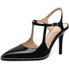 EDEFS Scarpe col Tacco Eleganti Donna in Pelle Verniciata Tacco 9 cm con Punta a Riga Cavigliera e Decorazioni a Perline per Ufficio Matrimonio e Feste