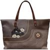 COEQINE Borse di totalizzatore personalizzate per le donne Borse in pelle personalizzate Borse da spalla di grandi dimensioni Hobo Bucket Borsa con nome personalizzato, Margherita Gatto Marrone Nero
