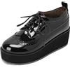 Lizoleor Francesine Donna Zeppa Plateau Chiuse Scarpe Stringate Oxford Moda Ufficio Casual Classiche Vernice Nero Numero 39 EU/40CN