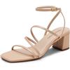 DREAM PAIRS Sandali da donna con tacco a blocco, 5,1 cm, con cinturino e punta quadrata, eleganti sandali con tacco basso, per feste, matrimoni, serate, Nude-PU, 36 EU