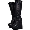 Frankie Hsu Gothic Lolita Donne Grandi Dimensioni Cuscino In Pelle Sintetica Piattaforma Posteriore Zeppa Stile Designer Tacchi Alti Ginocchio Tacco Alto Stivali Lunghi, nero, 38 EU