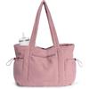 ECOHUB Tote Bag, Borsa Tote Donna in Velluto a Coste di Grande Capacità con Cerniera e Multitasche, Borsa Tracolla Donna Ecologica Adatta per Lavoro Viaggi Shopping Scuola e Università, Rosa
