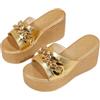 WHLL Sandali da Donna, Sandali con Plateau, Ciabatte da Donna con Catene Dorate e Tacco a Zeppa di 9 cm, lussuosi Sandali Slip-on per Estate e Vacanze,d'oro,34