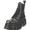 New Rock Stivali Gotici Unisex M-NEWMILI083-S39 Pelle Nera con Tacco 7cm e Plateau 4cm - Stivaletti Punk Rock Stile Militare Collezione Metallic - 39