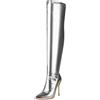Lizoleor Tacco a Spillo Side con Cerniera Appuntito Donna Stivali Sopra Il Ginocchio Shiny Vernice Sposa Solid Color Long Stivali da Vestito Argento Numero 41 EU/43Cn