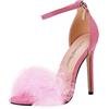 SAUTRV Sandali da donna con tacco alto e cinturino in piuma, con fibbia, sexy, con fibbia, stivali con tacco alto, rosa, 40 EU