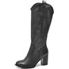 IF Stivali Donna Camperos Trafomati al Ginocchio, Stivali Texani Estivi Effetto Pelle con Tacco Largo, Punta Tonda, Gambale Laser Cut, Stivali Western Cowboy Casual G627 nero N.36