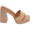 Malu Shoes Sabot Zoccolo Donna Estivo in Pelle Beige con Plateau 2 cm Tacco Largo 11 Fascia in Paglia e Uncinetto (39 EU)