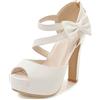 Lroey Reoly Sandali con Tacco Alto Donna, Sandali Punta Aperta Eleganti Piatto Scarpe da Sposa con Plateau Fibbia con Cinturino a T Bow, Numero 35-43