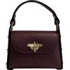 Modarno mini borsa in Vera pelle dollaro con chiusura a moschettone a forma di ape, borchie laterali, catena metallica rimovibile, manico in pelle (Bordeaux Scuro)