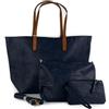Emila Borsa donna blu grande a spalla capiente da lavoro ufficio shopping bag shopper ecopelle con tracolla tre pezzi 3 giornaliera tutti i giorni Blu