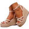 Générique Sandali da donna estivi comodi sandali con zeppa per donna, espadrillas, piattaforma e top. Punta aperta alla moda e versatile. Boemia Perla Pelle Scarpe