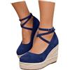 Generisch Sandali da donna Espadrilles Plateau Wedges Sandali con zeppa con chiusura Boho con tacco estivo scarpe estive scarpe da ballo per donne chiuse davanti stile vintage, Blu, 42 EU