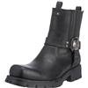 New Rock M.7605-S1 Stivaletti da moto unisex in vera pelle nera, suola in gomma naturale, stile biker, tacco 5 cm, piattaforma 2 cm, chiusura con cinturino posteriore ed elastico, 45