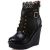 Lizoleor Donna Zeppa Plateau Moda Polacchine Punta Rotonda Classico Biker Stivaletti Inverno Pelle Lined Warm Scarpe Cordoncino Nero Numero 34 Eu