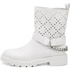 IF Fashion Scarpe da Donna Stivali Primaverili Estivi Traforati Alla Caviglia Biker Motociclista Con Catena Cinghia D7910 bianco N.38