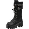 LeaHy Donna Stivali Autunno e Inverno PU Punk Gotico con Plateau con Zeppa Stringati in Stivaletti,Nero,37 EU