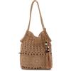 Fecialy Borsa a tracolla da donna estiva da spiaggia tessuto a mano in cotone hobo borsa da vacanza con nappa