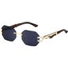HPIRME Occhiali da sole senza montatura ottagonali piccoli Uomo Donna Occhiali da sole vintage senza montatura per uomo Occhiali da sole leopardati UV400, C1 Oro Nero, taglia unica