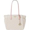 Michael Kors Marilyn - Borsa a tracolla media con cerniera superiore, Hardware color oro/Mk Signature/Powder Blush Multi, 15.5 inches x 10 inches x 4.5 inches, Marilyn - Borsa a tracolla media con
