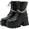 Ulalaza Stivali a Tubo Medio con Suola Spessa Stivali con Suola Spessa da Donna Stivali Corti Punk Altezza Tacco Alto heel10CM / 4INCH Stivali da Cavaliere con Catena da Motociclista