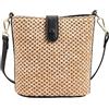Caistre Borsa a secchiello in paglia intrecciata da donna, estiva, da spiaggia, borsa a tracolla bohémien, borsa a tracolla in rafia, Nero , 18x9x18CM