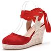 HIKKWXVN Espadrillas con Lacci da Donna Sandali con Zeppa e Punta Chiusa, per Scarpe Eleganti da Spiaggia, Ballo di fine Anno,Rosso,34 EU