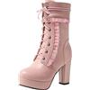 Asterisco Stivali a Metà Polpaccio Donna Plateau Con Cerniera Tacco Alto a Blocco Punta Rotonda Quotidiana Scarpe 250118 Rosa Numero 44 Eu/46Cn