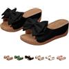 Generic Sandali da donna con zeppa con nodo e fiocco punta aperta ampia larghezza comfort spiaggia infradito eleganti tacchi bassi estate 2026, Nero , 39.5 EU