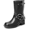 DREAM PAIRS Stivali a metà Polpaccio da Donna Stivali Stivaletti Biker Fibbie Anfibi Fashion Stivali da Donna con Tacco Basso Grosso