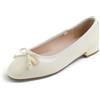 Feversole Women's Square Toe Fashion Flat,Punta Quadrata Tacco Basso Slip On Flats in Pelle vegana Verniciata Beige 40 EU