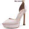 GENSHUO Scarpe Donna Punta Plateau 13cm Cinturino Caviglia Festa, Raso Nude MOD A, 40 EU