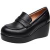 Amtopiyo Mocassini da donna in vera pelle con zeppa Penny Slip-On Platform Walking Shoes, Nero, 5 US