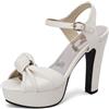 Lroey Reoly Sandali da Donna, Sandali Spuntati con Tacco Alto Fibbia Tacco a Blocco Sandali con Cinturino Alla Caviglia con Plateau Bow, 6689Xua Bianco Numero 39 EU
