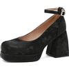 Asterisco Donna Tacco a Blocco Plateau con Plateau Mary Jane High Scarpe Scarpe-240199 Nero Numero 46 EU/48Cn