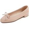 Feversole Women's Square Toe Fashion Flat,Punta Quadrata Tacco Basso Slip On Flats in Pelle vegana Verniciata nudaa 40 EU
