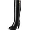 Lroey Reoly Stivali Alti da Donna con Tacco a Cono, Stivali da Vestito Tacco Alto Punta Rotonda Boots Zip Plateau 082 Nero Numero 41 EU