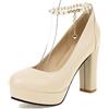 Lroey Reoly Décolleté con Tacco Largo da Donna, Pompe al Tallone Alto Punta Rotonda Fibbia Scarpe da Festa con Plateau con Cinturino alla Caviglia Beaded Eleganti Xplvge Apricot Numero 34 EU