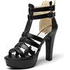 JIEEME Sandali sintetici sexy con chiusura lampo con tacco alto con tacco alto da 12 cm sera party décolleté per donne grandi dimensioni T33-372, Nero , 45 EU